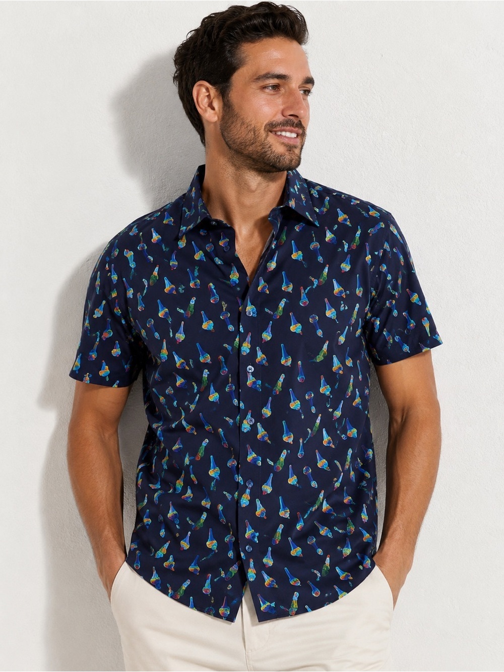 Robert Graham Ice Cream Print Shirt Large Classic Fit Short Sleeve